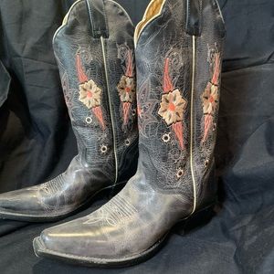 Cowboy Boots J. B Dillon Size 7.5 Gray with Coral Accents